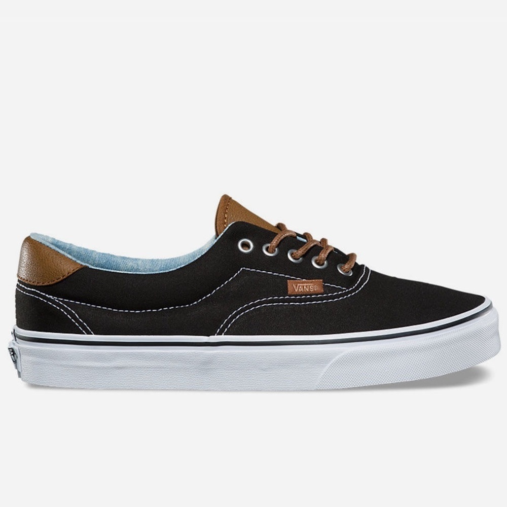 NWT Vans Classic Era 59 Sneakers in Black C & L Acid Denim Brown Leather Trim​